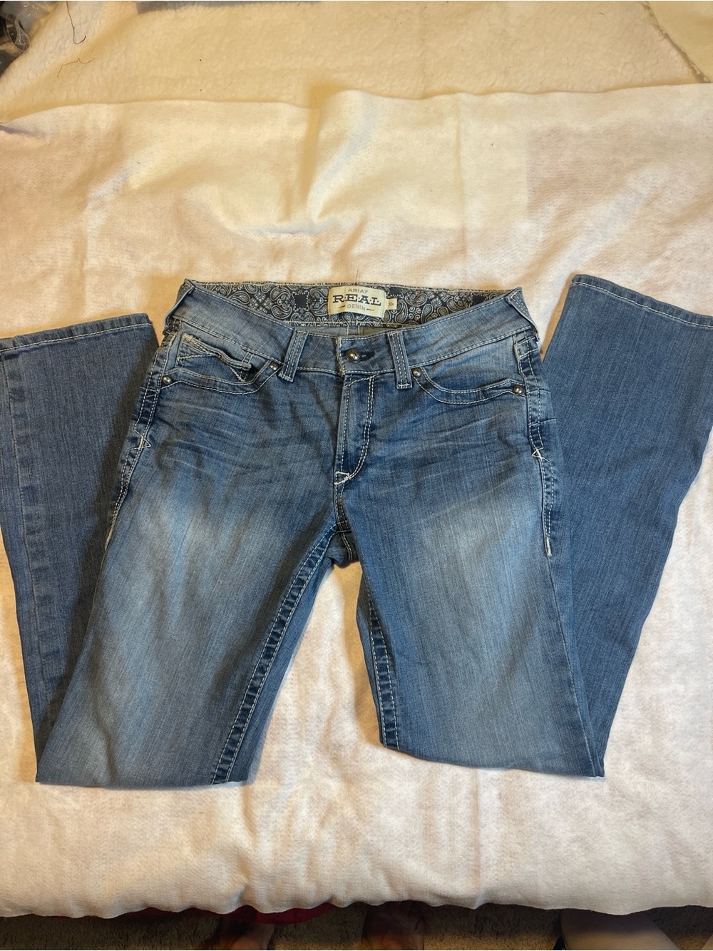 Ariat REAL Womens Jeans 30x32 Mid Rise Whipstitch Bootcut Stretch Denim